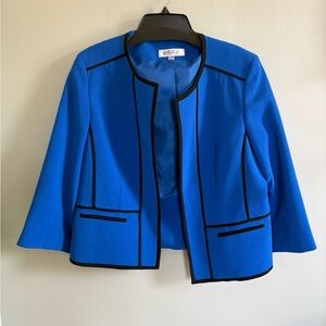 Kasper Women's Cobalt Blue Open-Front Jacket with Black Piping